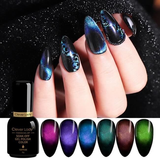 Beauty Salon Non Toxic Nail Polish , 6 Colors 9D Cateye Gel Nail Polish