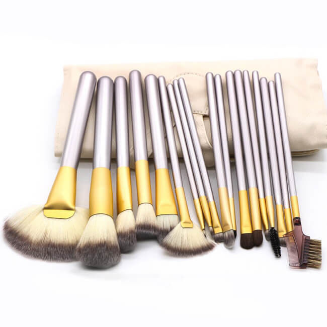 Home 18pcs Champagne Handle Face Makeup Brush Set